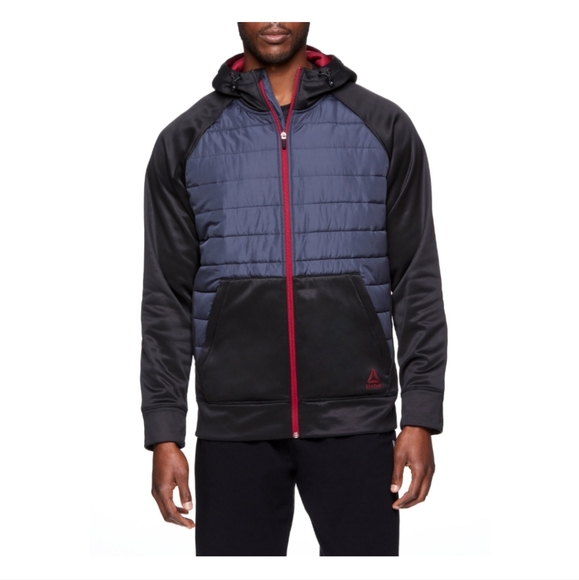 Reebok Jackets \u0026 Coats | Reebok Men's Active Hybrid Jacket Full Zip with Hood Black and Gray | Color: Black/Gray | Size: XL | Clm963852's Closet